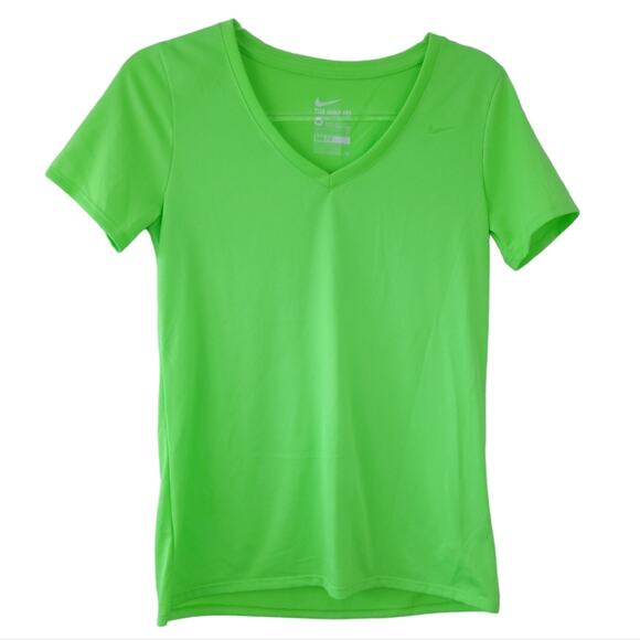 The Nike Tee Dri-Fit Athletic Cut Medium Neon Green Short Sleeve Athletic Top - Picture 1 of 6